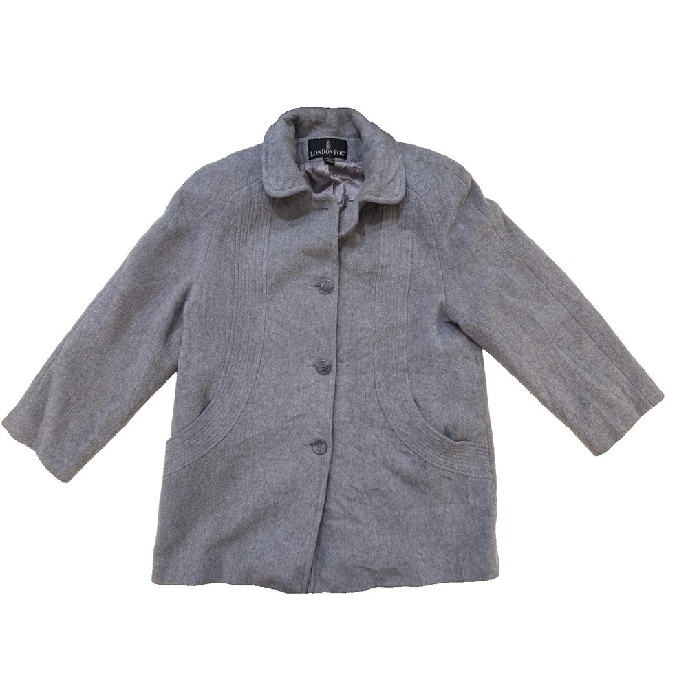 Vintage‎ 90s London Fog Coat Womens 6P Gray Button Front Lined Petite Car Coat